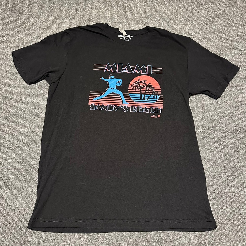 BreakingT Miami Sandy's Beach Sandy Alcantara Graphic T-Shirt Large Black